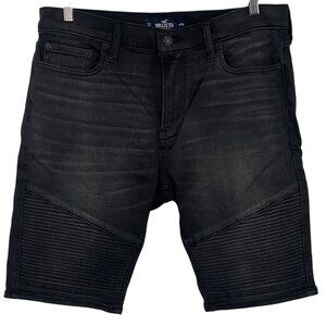 Hollister Mens Super Skinny Jean Denim Short Size 34 Advanced Stretch Black EUC